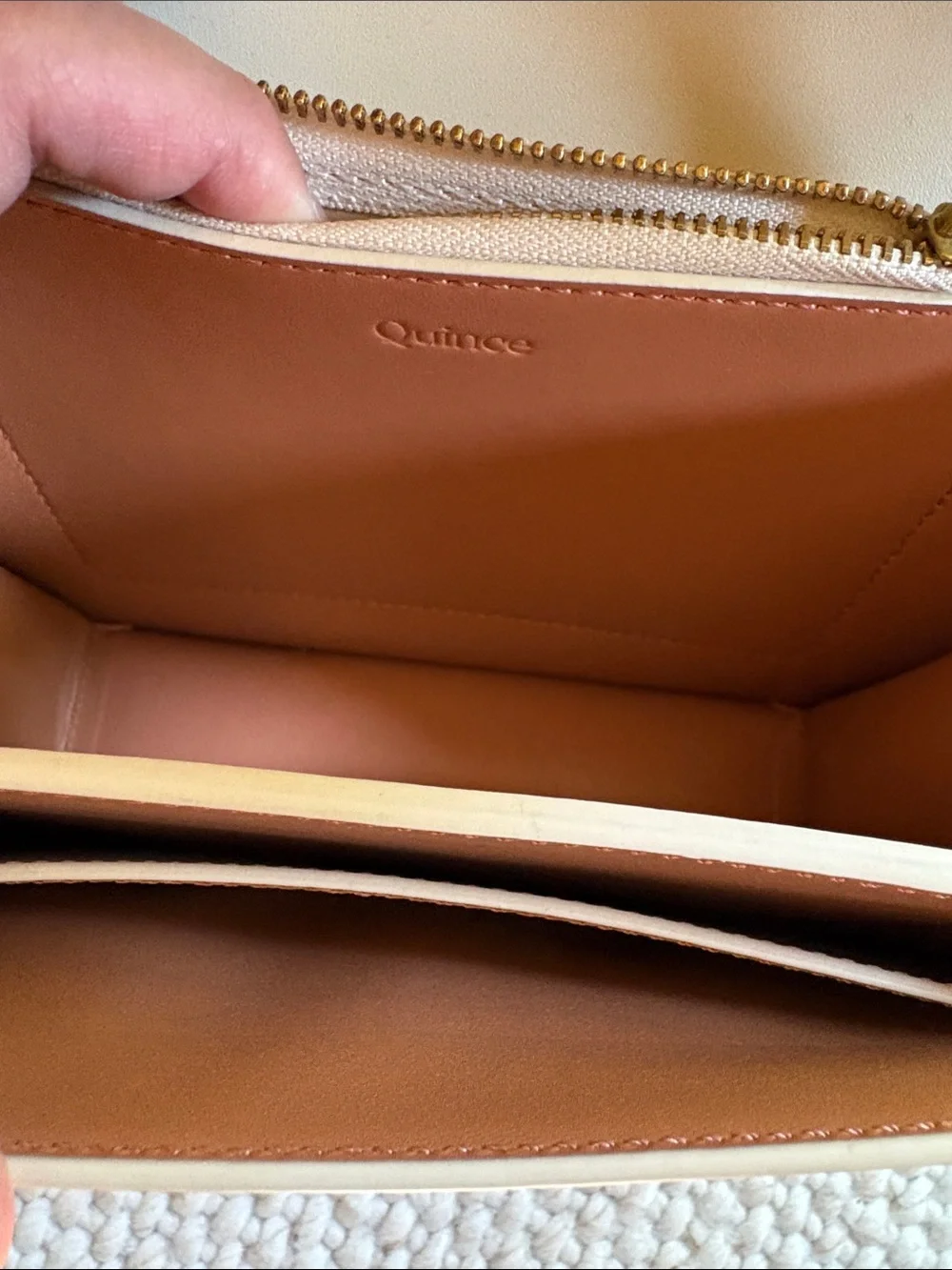 Quince Cream Italian Leather Box Shoulder Bag Crossbody Purse